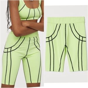 JUSTINE SKYE X H&M Contrast Stitch Biker Cycling Shorts Neon Yellow Small